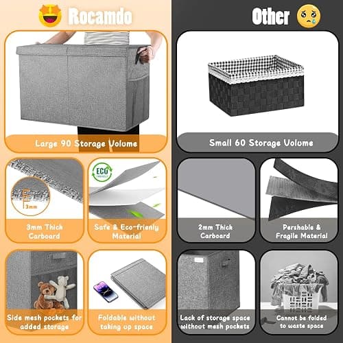 Rocamdo Large Toy Storage Box with Lid Divider, Sturdy Collapsible Toys Organizer Chest Kids Storage Bins Boxes Baskets for Boys, Girls, Nursery, Bedroom, Living Room, Playroom, 25"x13"x16", Gray thumbnail 7