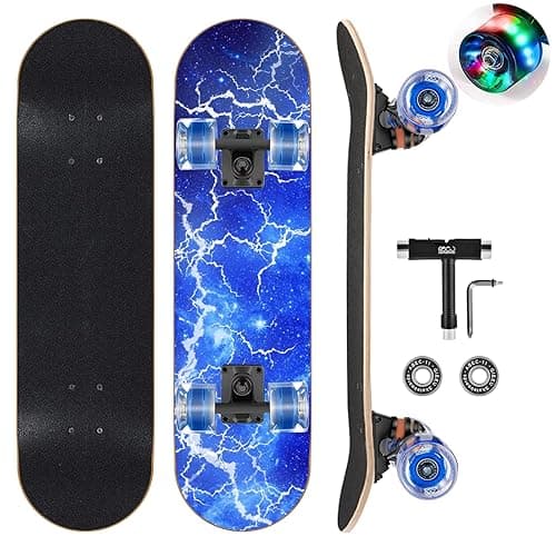 GIEEU Skateboards with Colorful Flashing Wheels for Beginners,Kids,Teens,Adults, Complete Standard Skate Boards 9 Layer Canadian Maple Deck Concave Skateboard - Image 1