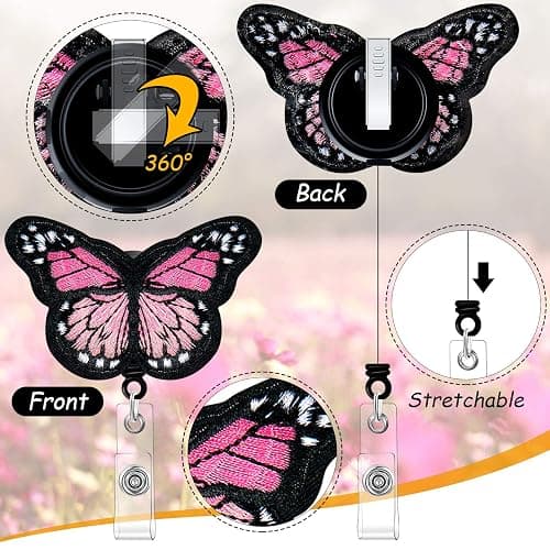 4 Pieces Butterfly Badge Reels Retractable Nurse Badge Holder Cute Butterfly ID Badge Reel with Alligator Clips for Nurses, Volunteers, Students, Teachers (Pink, Yellow, Cyan, Purple) thumbnail 4