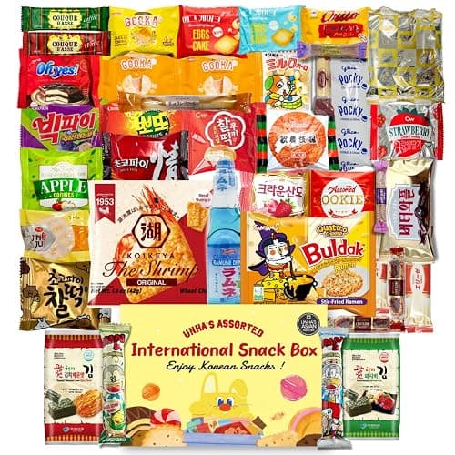 UNHA'S Korean and Japanese Snack Box Variety Pack – 50 Count Individually Wrapped Snacks, Candy, Chips, Cookies, and Treats Sampler for Kids, Students, Adults, Gift or Care Package - Image 1