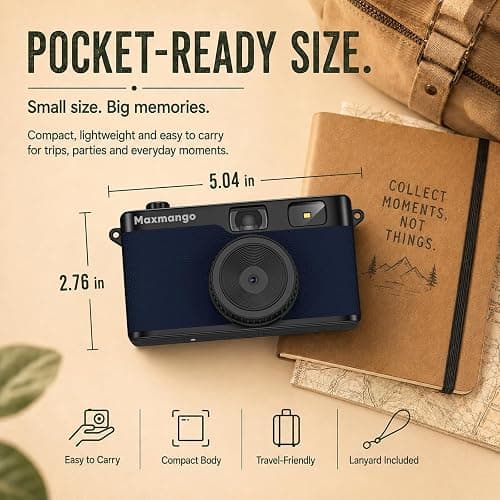 Maxmango D53 Vintage Digital Camera - Screenless Vintage Camera Disposable Camera Replacement Includes 8GB SD Card-Blue thumbnail 9