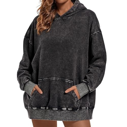 Wrenpies Oversized Vintage Hoodie for Women Cotton Loose Fit Baggy Hooded Sweatshirt Trendy Basic Acid Wash Pullover Top thumbnail 2