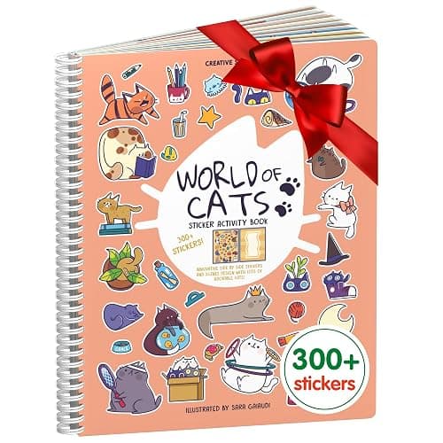 Cupkin Cat Sticker Book Activity for Kids, Toddler Airplane Travel Essentials, 300+ Kitten Stickers for Kids + 8 Scenes + Coloring Book Pages, Cat Lover Gift, Children's Crafts Ages 2-8 - Image 1