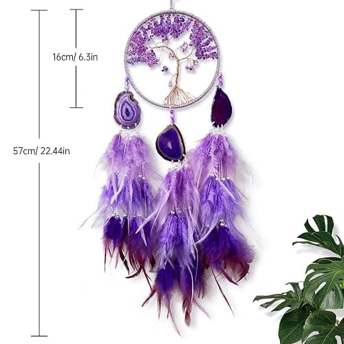 Large Dream Catcher,Sun Dream Catchers with Chakra Gemstone Agate Stone,Purple Crystal Tree Life,Dream Catcher for Girls,Dream Catchers for Adults,Home Ornaments Craft Gift (Purple) thumbnail 4