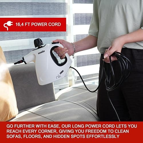 NARMIKU Steam Cleaner Handheld, 450ml Capacity Portable High Pressure Steamer for cleaning with 14 Piece Accessory Kit. Multi-Purpose Steam Cleaner for Home, Kitchen, Sofa, Floor, Window, Carpet Stain thumbnail 6