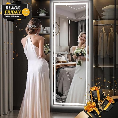 Hasipu Full Length Mirror with Lights, 56" x 16" LED Floor Mirror, Full Body Dressing Standing, Hanging Mounted Mirror for Living Room Bedroom Cloakroom, Round White thumbnail 3
