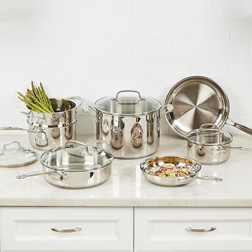 Cuisinart Chef’s Classic 11-Piece Stainless Steel Pots and Pans Set, Cookware Set Compatible with Induction, Electric, Gas Cooktops, Aluminum Core for Even Heat, Cool Grip Handles, Dishwasher Safe thumbnail 2