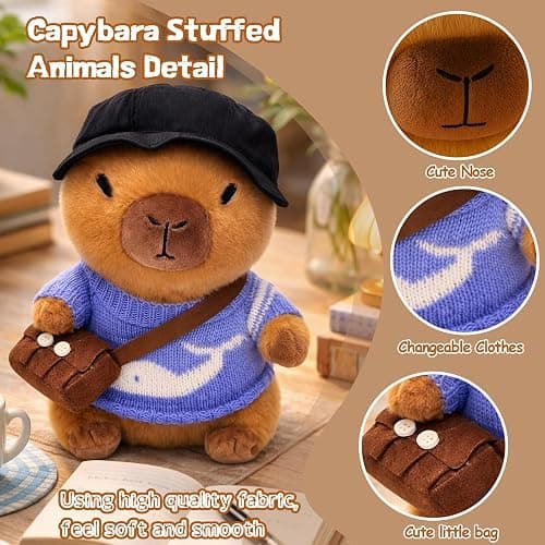 TITQWOP 10.2" Brown Capybara Plush Toy with 9 Clothes and Accessories Super Soft Capybara Stuffed Animal for Kids Girls Boys (Blue Capybara) thumbnail 6