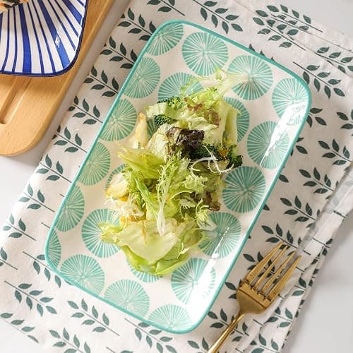 Selamica Ceramic 8 inch Rectangular Salad Plates, Dinner Plates, Pasta Dessert Plates for Appetizer, Sushi, Fruit - Microwave/oven/Dishwasher Safe, Set of 6, Assorted Colors thumbnail 5