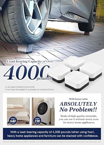 EclatBain Bed Risers Furniture Risers Heavy-Duty Rectangular Adjustable Block Lift to 3 inches and 4.3 inches Desk, Sofa, Chair Legs, Refrigerator, Washing Machine Support up to 4000 pounds thumbnail 6