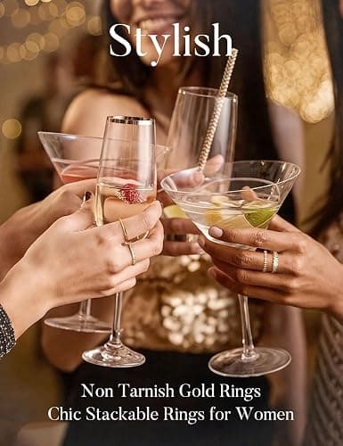 LOLIAS 14K Gold Plated Stackable Rings for Women Non Tarnish - Dainty Cubic Zirconia Wedding Bands Ring Set Minimalist Trendy Statement Engagement Promise Thumb Rings Stacking Size 5-10 thumbnail 9