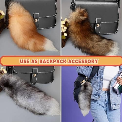 Fluffy Fur Wolf Tail Keychain Black Red Purple Fox Tail Key Chain Cosplay Toy Costume Keyring for Women (Orange) thumbnail 6
