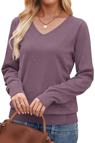 WIHOLL Sweaters for Women V Neck Casual Knit Long Sleeve Tops Lightweight Pullover Clothes Fall Fashion Outfits 2025 thumbnail 4