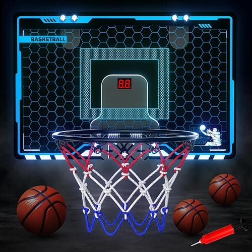 HopeRock Indoor Mini Basketball Hoop for Kids, Basketball Hoops Over The Door with LED Lighting, Mini Hoop with Scoreboard & 3 Balls, Basketball Toys Gifts for 5 6 7 8 9 10 11 12 Year Old Boys Girls thumbnail 7