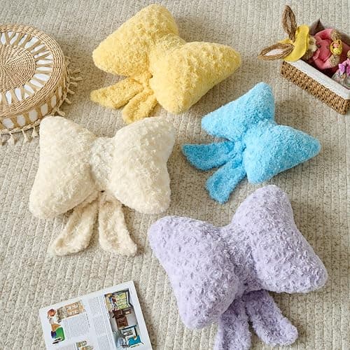 Ddliury Bow Pillow, Decorative Bow Pillows with Soft Plush for Couch Bed, Bow Shaped Throw Pillow Room Decor for Bedroom, Bow Decorative Pillow for Living Room (Lavender Purple, Small-12 Inches) thumbnail 4