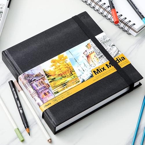Mix Media Pad Ohuhu Square 8.3"x8.3" Mixed Media Art Sketchbook 120 LB/200 GSM Heavyweight Papers 78 Sheets/156 Pages PU Hardcover Mixed Media Paper Pad for Artist Drawing Book Sketching Pad thumbnail 7