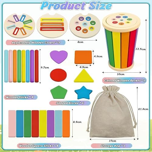 3 in 1 Wooden Shape Color Sorting Toddler Travel Toy 12 to 36 Months, Educational Sensory Learning Toys, Holiday Birthday Gifts for Kids (Original) thumbnail 4