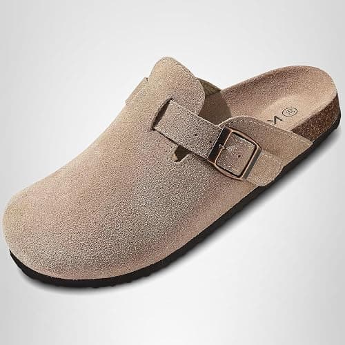 KIDMI Genuine Suede Clogs for Women Men Cork Footbed Mules Potato Shoes | Arch Support, Comfortable, Leather Slip On, Fall, Casual, Indoor Outdoor, Non-slip Rubber Sole, Adjustable Metal Buckle thumbnail 9