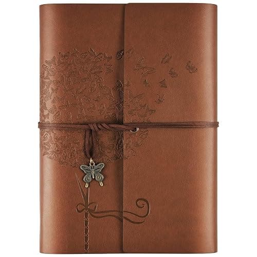 OMEYA Leather Journal Notebook, Refillable Writing Journal Diary Planner for Women Girls (Brown, A5-9.3''×6.3'') | 6.5" x 9.2", 160 Pages, 2 PVC Pockets, Vintage Travel Journals for Writing, Gift for Women and Girls - Image 1
