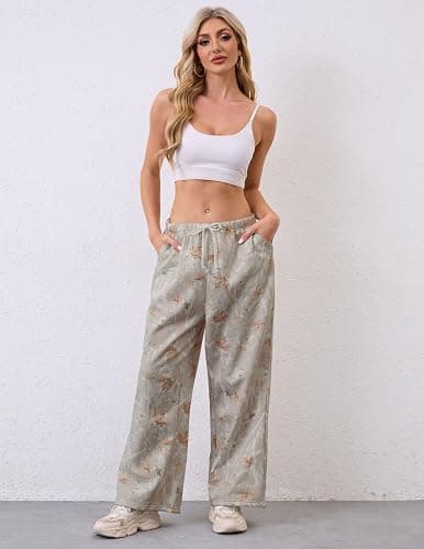 MSBESYOR Camo Pants Women Baggy Fleece Y2K Camouflage Cargo Pants High Waisted Wide Leg Drawstring Jogger Sweatpants thumbnail 2
