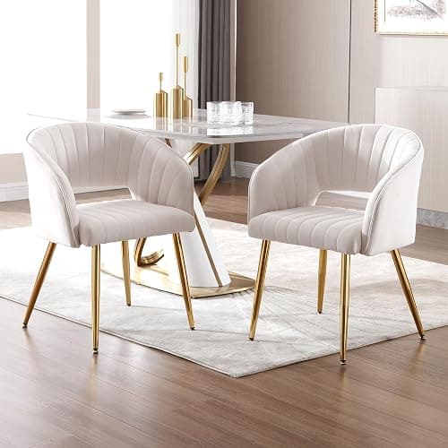 Westice Velvet Home Office Desk Chair Set of 1, Modern Tufted Vanity Chairs with Gold Metal Legs, Upholstered Accent Armchair for Living Room Restaurant, White thumbnail 9
