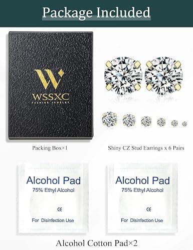 6 Pairs Stud Earrings Set, Hypoallergenic Cubic Zirconia 316L Earrings Stainless Steel CZ Earrings 3-8mm thumbnail 7