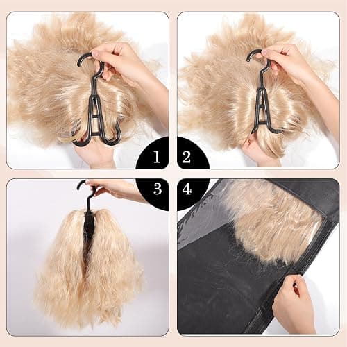 4 Pack Wig Storage Bags with Hanger, 24 Inch, Black | Dust-proof non-woven bags, clear window, wig-safe hanger, closet or travel storage thumbnail 5