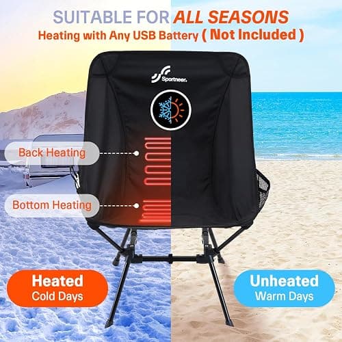 Sportneer Heated Chairs Outdoor Sports: Heated Camping Chair with USB Plug & 3 Heating Levels - Portable & Compact Heated Chair for Backpacking, Camping, Lawn, Picnic, Travel (Power Bank Not Included) thumbnail 4