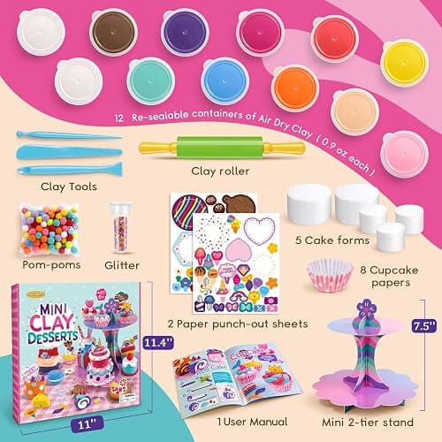 Drama Planet Craft Kits for Kids, Make Your Own Mini Desserts with Air Dry Clay, Create & Display Clay Creations, Art Activities, Great Gifts for Girls thumbnail 2