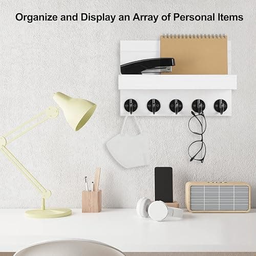 Lwenki Key Holder for Wall, Decorative Key and Mail Holder with Shelf Has Large Key Hooks for Bags, Coats, Umbrella – Paulownia Wood Key Hanger with Mounting Hardware (9.8”W x 6.7”H x 4.2”D) thumbnail 6