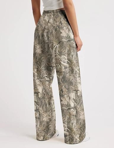 MSBESYOR Camo Pants Women Baggy Fleece Y2K Camouflage Cargo Pants High Waisted Wide Leg Drawstring Jogger Sweatpants thumbnail 4
