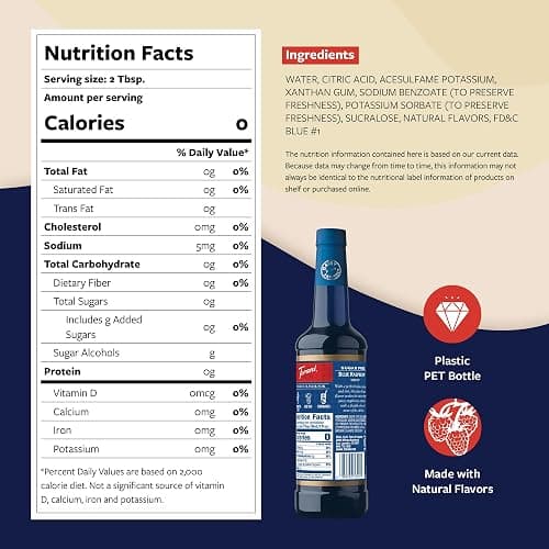 Torani Sugar Free Syrup, Blue Raspberry, Zero-Calorie Flavoring for Drinks, Pump Included, 25.4 Oz thumbnail 2