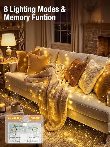 btfarm 4 Pack Fairy Lights Battery Operated, 16FT 50 LED Twinkle Lights | Timer Dimmable, USB Powered String Light, 8 Mode Cuttable Wire Light Waterproof for Christmas Indoor Bedroom, Warm White thumbnail 3