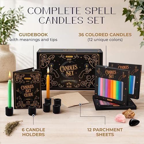 WYSPELL 36 Colored Spell Candles | 5" x 1/2" | Taper Candles Kit for Witchcraft & Decor | 6 Chime Candle Holders | Wiccan Supplies & Candlesticks Set thumbnail 2