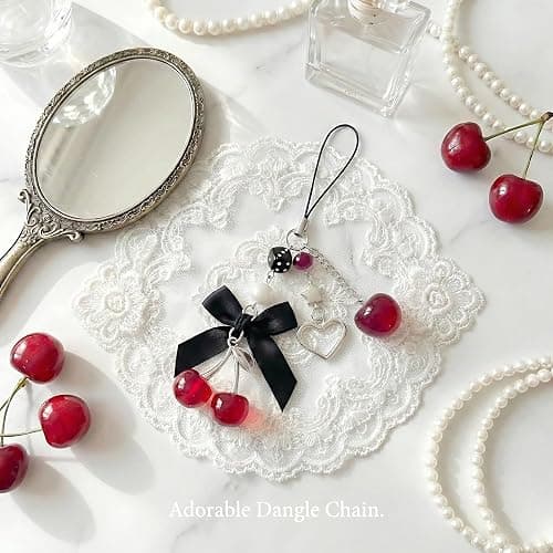 Nalefow Phone Charms Strap Cute Cherry CellPhone Straps Aesthetic Pink Red Black BlueCherry Phone Chain for Camera Keychain Bag Pendant Decor Gift thumbnail 4