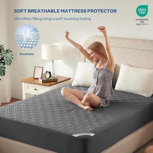 BEDLORE Waterproof Mattress Protector, King Size Mattress Pad with Deep Pocket 6"-18" Depth, Soft Noiseless Dirt-Proof Bed Mattress Cover Washable for Home, Bedroom, Hotel (Gray) thumbnail 3