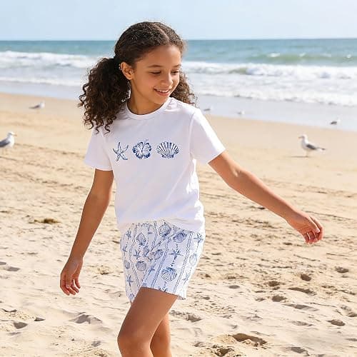 Zylvae Kid Girl 6-11 Years Summer 2-Piece Outfit Set - Daisy/Bow Print Top & Patterned Shorts Clothing Set thumbnail 2