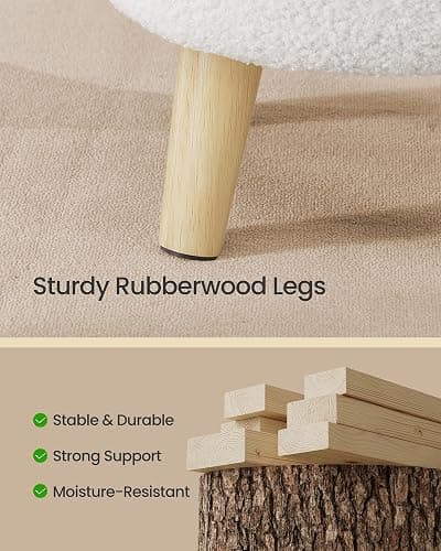 SONGMICS Storage Ottoman, Foot Stool, Round Ottoman with Padded Seat, Foot Rest with Wood Legs, Small Table, for Hallway, Living Room, 12.2 Inches, Teddy Fleece, White ULOM515WD01 thumbnail 6