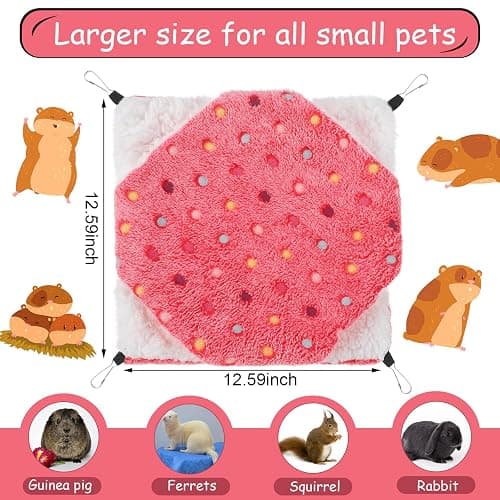 BOAO 2 Pcs Guinea Pig Rat Hammock Guinea Pig Hamster Ferret Hanging Hammock Accessories for Small Animals Chinchilla Parrot Sugar Glider Ferret Squirrel (Hot Pink,Blue,Dot Pattern) thumbnail 2