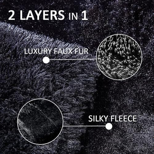 YUSOKI Black Faux Fur Throw Blanket,2 Layers,50" x 60", Soft Fuzzy Fluffy Plush Furry Comfy Warm Cozy Blanket for Couch Bed Chair Sofa Bedroom Mens Gift thumbnail 7