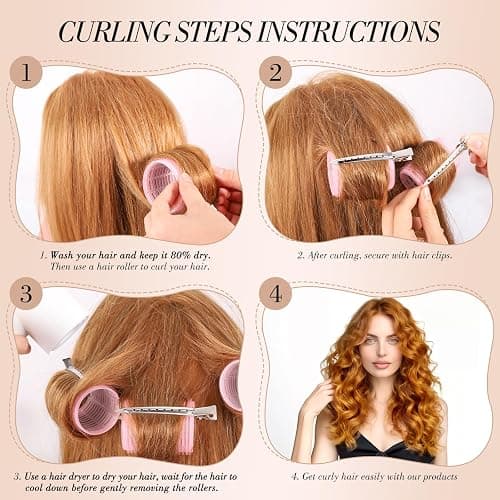 Obeoby 4 Sizes Hair Rollers for Women, Hair Curlers with Clips Comb Curlers for Long Short Curly Hair and Bangs (25, 36, 48, 60mm), Pink Gifts thumbnail 3
