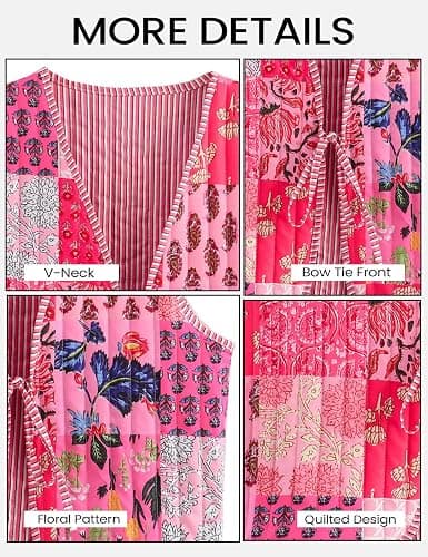Yimoon Women's Cropped Quilted Vest Floral Printed Puffer Vest Lightweight Sleeveless Tie Front Padded Gilet Outwear thumbnail 6
