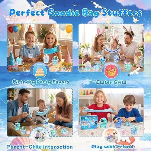 12-Pack Blue Slime Kit for Kids, Clear Butter Cloud Squishy Party Favor Set | Goodie bag stuffers, Easter basket fillers, birthday party favors and sensory slime toys for boys and girls ages 4-10 thumbnail 7