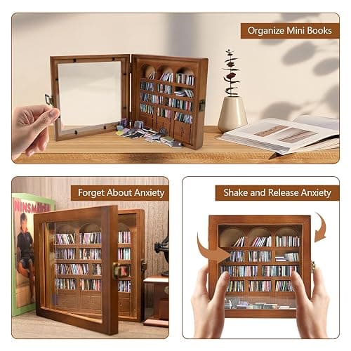 WifePro Anxiety Bookshelf – Mini Books Display for Stress Relief and Fun Decor, Perfect Decorative Miniature Library for Book Lovers, Ideal for Home Decor, Office Décor, and Thoughtful Gift - Walnut thumbnail 5