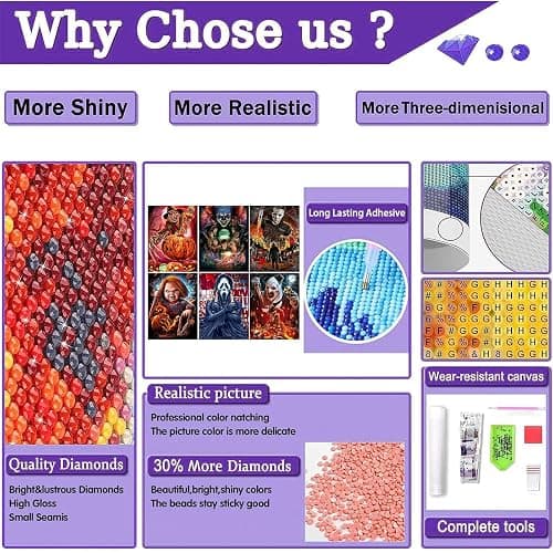 Sretoul 6 Pack Halloween Diamond Art Kits for Adults, Diamond Painting Kit Beginners Halloween, Horror 5D Gem Art for Adults with Round Gem Painting Gift Home Wall Decor 12x16 Inch thumbnail 3