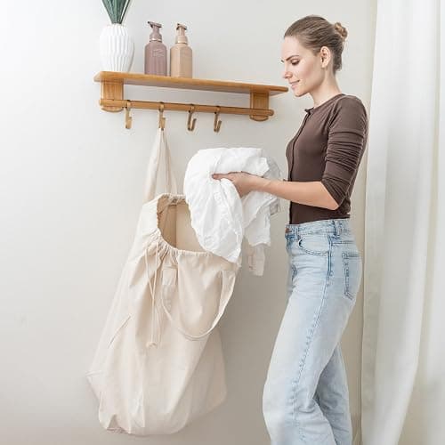 Canvas Laundry Bags - Extra Large, Heavy Duty, 100% Cotton Laundry Bag with Straps, Handles and Drawstring - College Dorm Laundry Bag in XL Size - Washable, Foldable Laundry Basket Liner (2 Pack) - 2 thumbnail 2