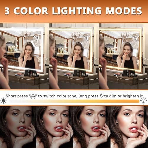 Hasipu Vanity Mirror with Lights, 28" x 20" LED Makeup Mirror, Lighted Makeup Mirror with Dimmable 3 Modes, Touch Screen Control Vanity Mirror Square White - White - 28"L x 20"W thumbnail 3