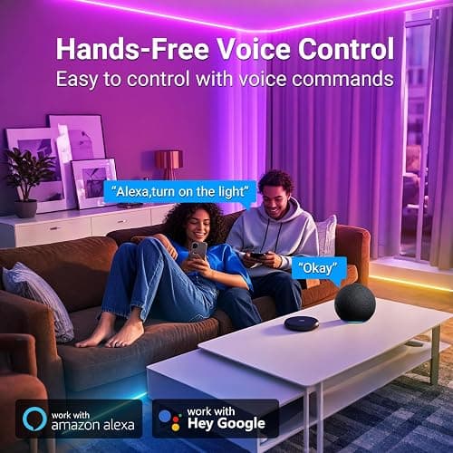 hyrion Smart LED Lights for Bedroom 100ft, Voice Control Strip Lights with Alexa and Google Assistant, RGB Color Changing, Music Sync WI-FI Led Lighting with App Controlled for Room Decor(2 * 51ft) thumbnail 2