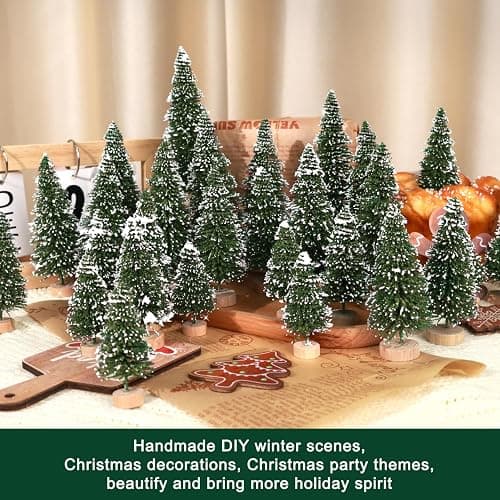 30Pcs Mini Christmas Trees Artificial Christmas Tree Bottle Brush Trees with Wooden Base for Christmas Decor Christmas Party Home Table Craft Decorations(Green-A) thumbnail 4