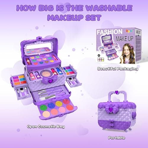 54 Pcs Kids Makeup Kit for Girls, Princess Real Washable Pretend Play Cosmetic Set Toys with Mirror, Birthday Gifts for 3 4 5 6 7 8 9 10 Years Old Girls Kids (Purple) thumbnail 5